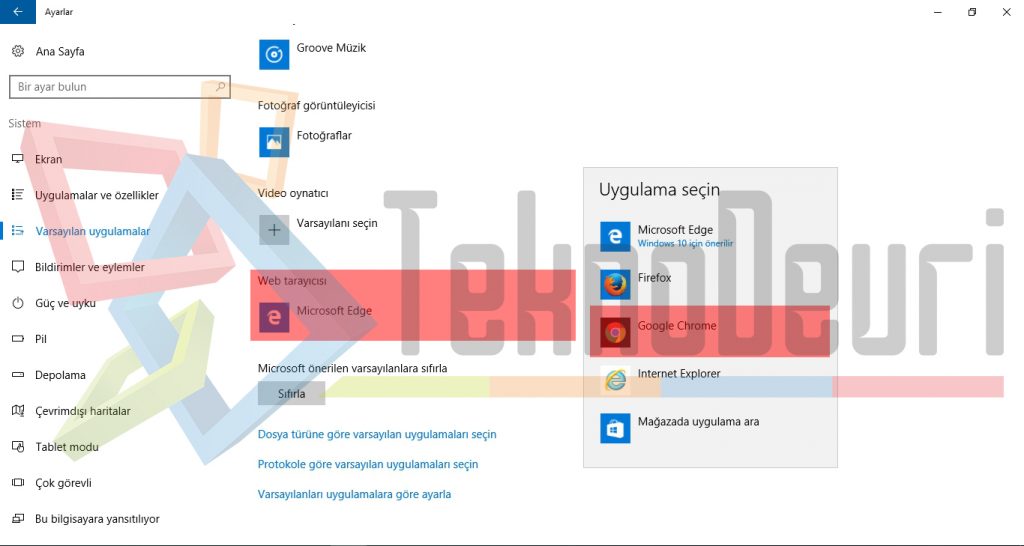 Windows 10 Varsayılan Tarayıcı Ayarlama